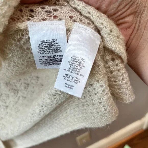 Jones New York Womens Ivory Knitted Lace Mohair and Wool Cardigan Sweater M - Picture 5 of 7